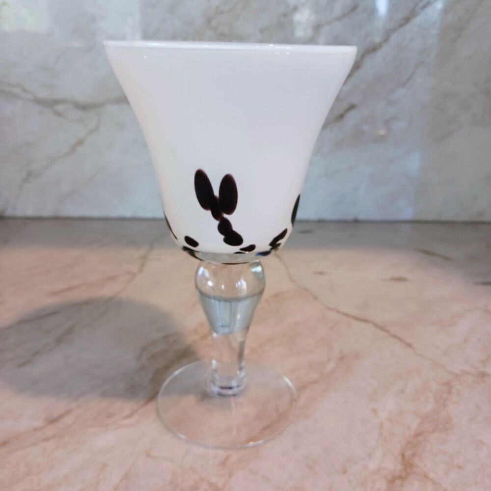 Murano Martini Drinking Glass Handblown WHITE BROWN Spots Art‎ Deco Bar Vintage